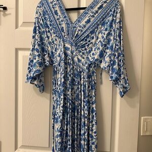 Blue and White Floral Maxi Dress